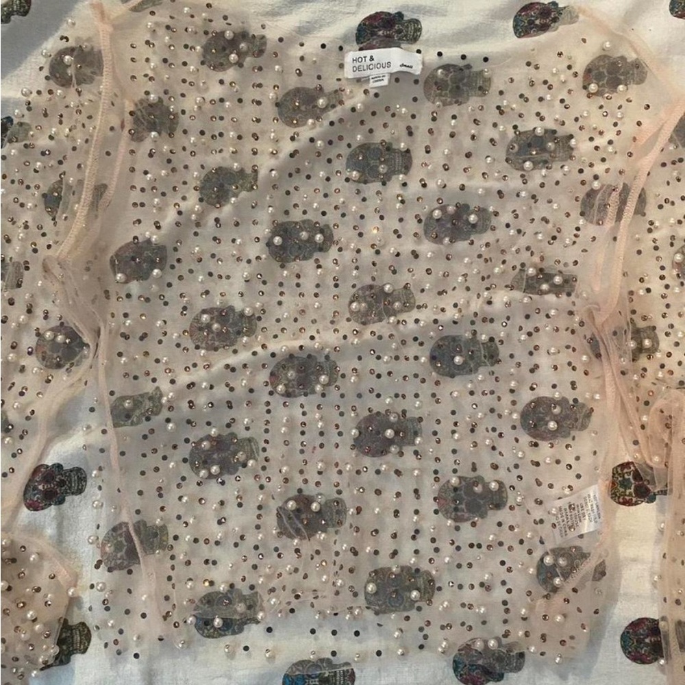 Hot & Delicious Polka Dot Sheer Top with Rhinestones